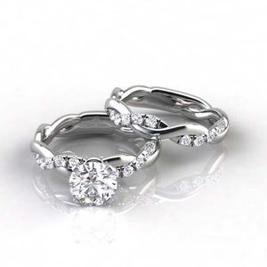 2 pc Sterling Silver Simulated Diamond Ring Set